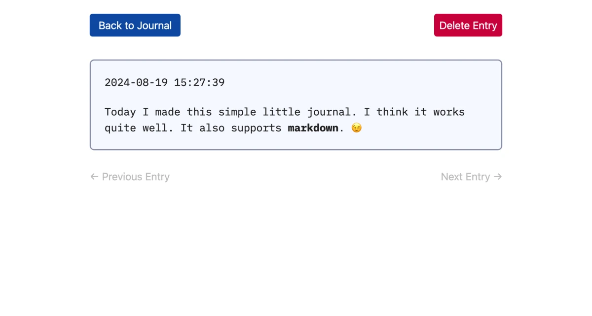 An example of a journal entry with markdown rendered