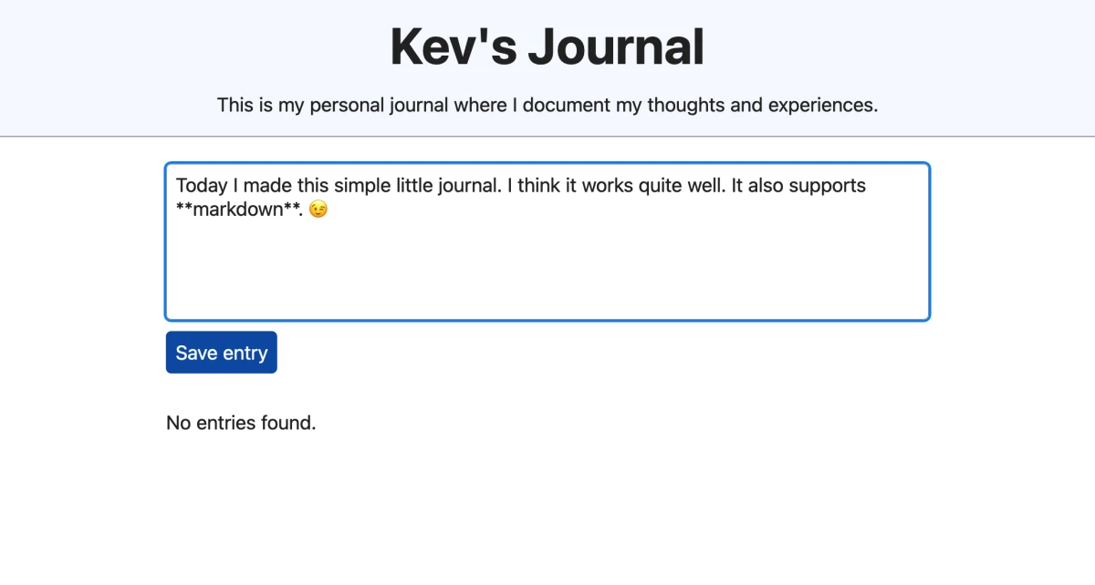 An example journal entry being typed in markdown