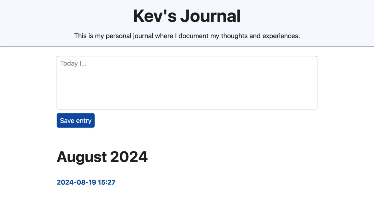 An example of the journal homepage with an entry added