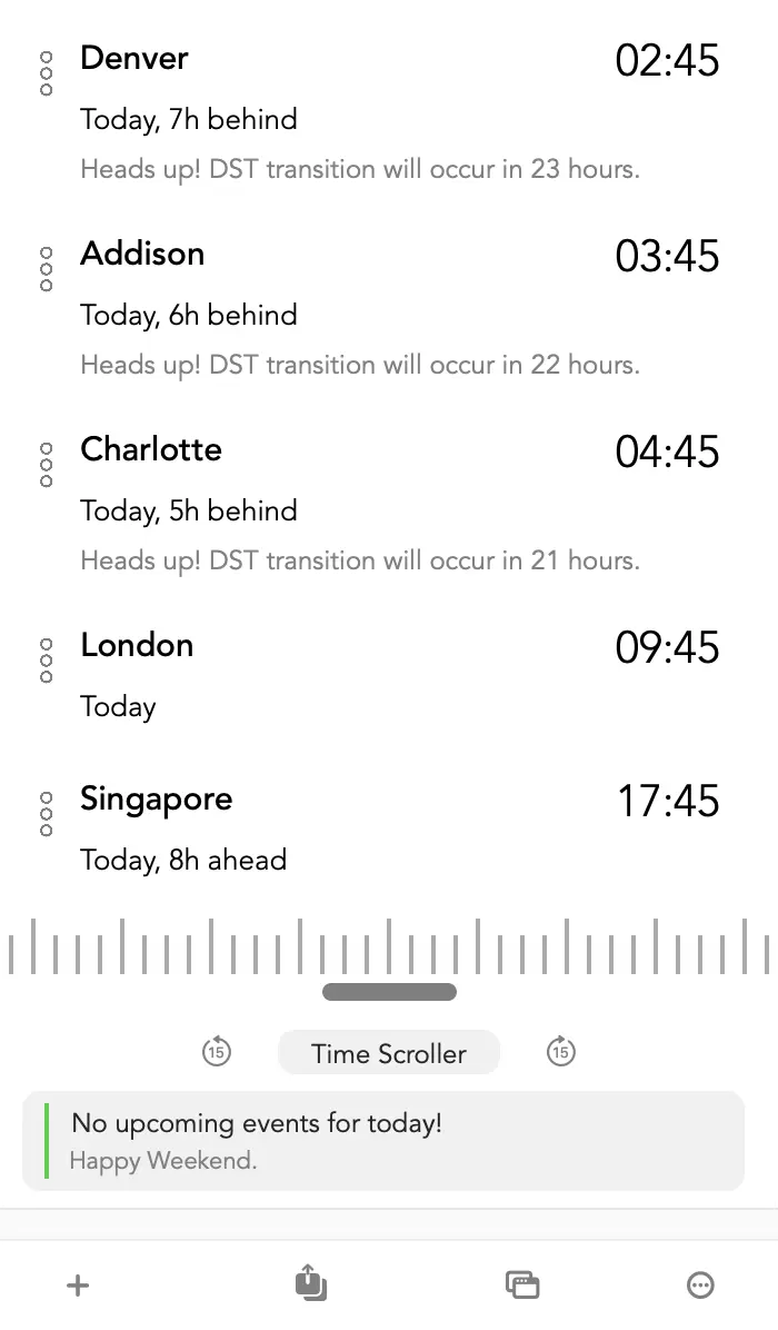 Clock time zones window