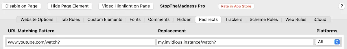 Stop the Madness redirect config