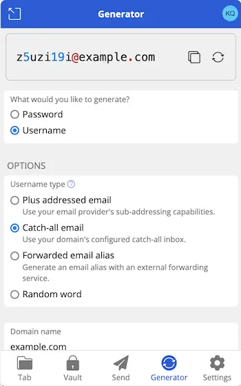 Bitwarden username generator