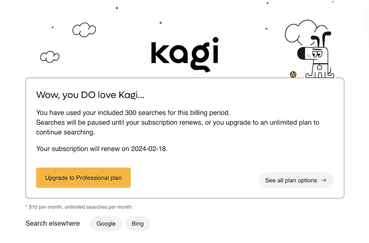 Kagi Search expired notice