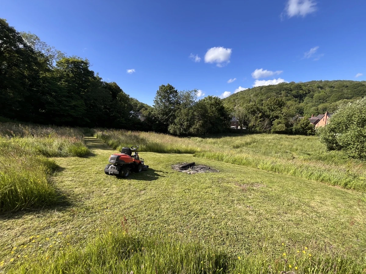 Mower in field