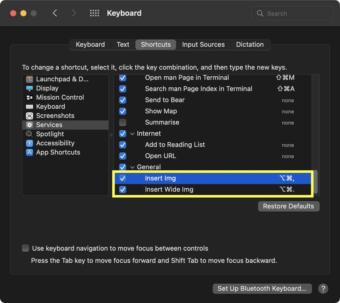 Quick Action keyboard shortcut