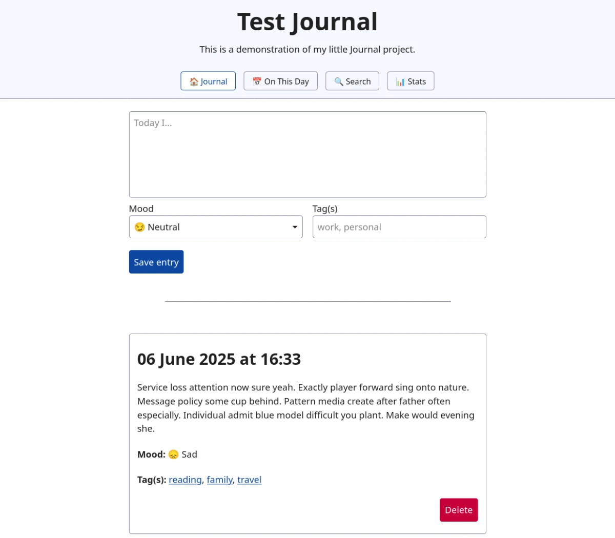 Screenshot of the Journal homepage