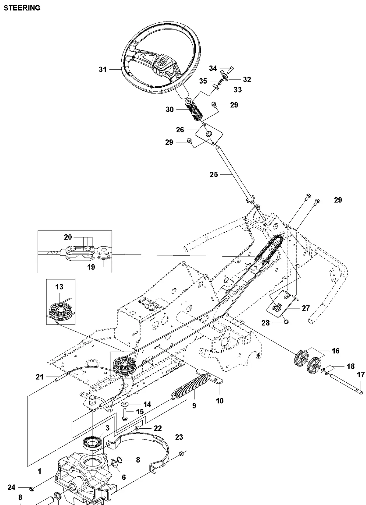 Engineering diagram of the mower's sterring system