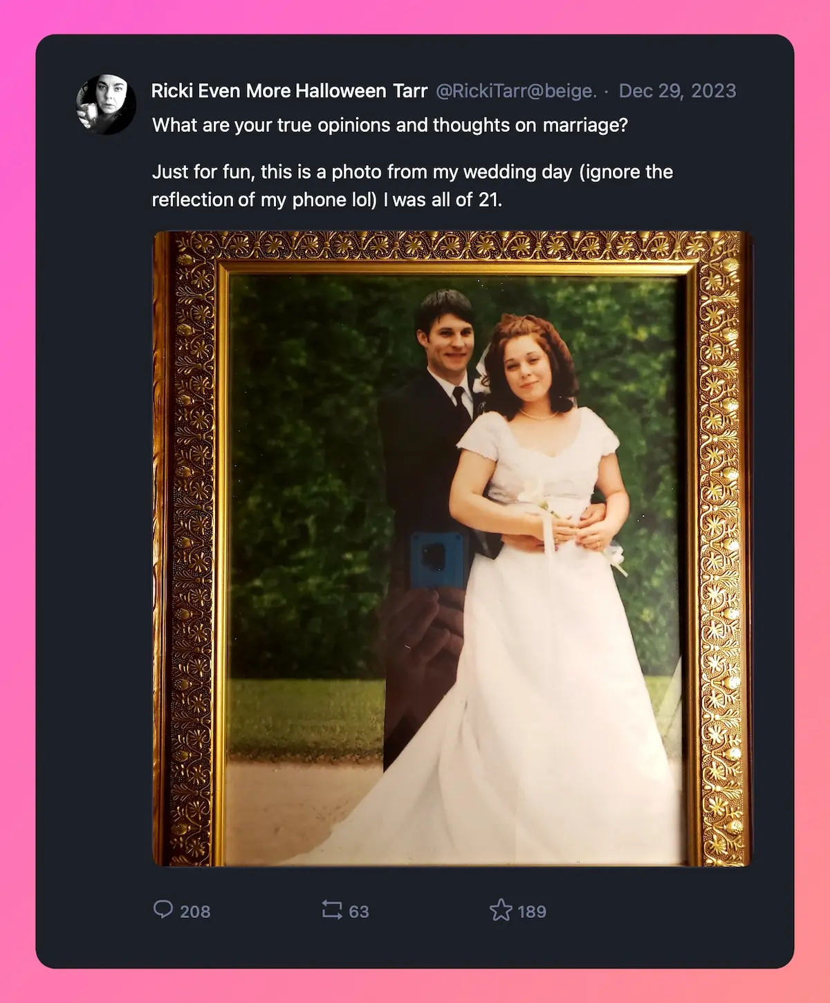 Mastodon post about marriage