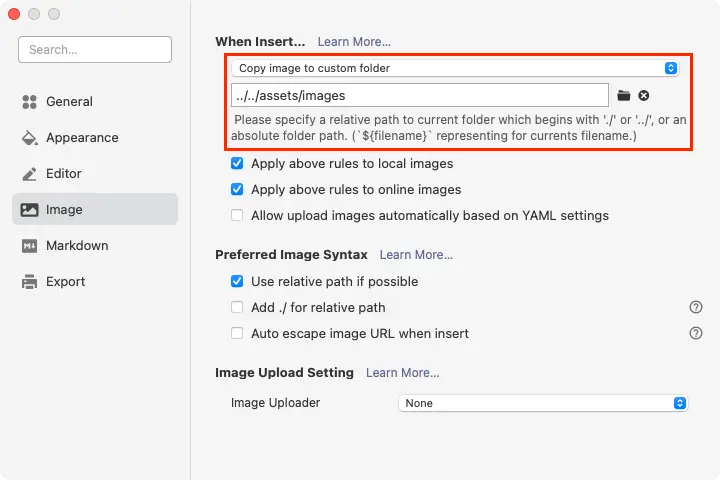 Typora image settings