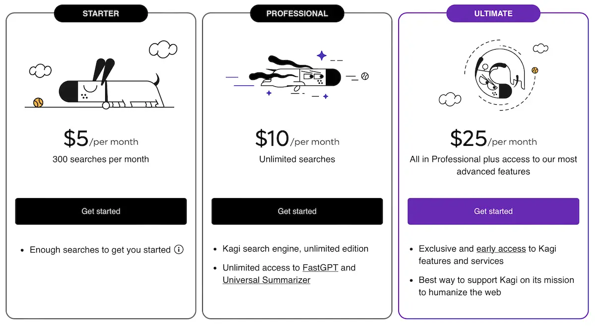 Kagi Search plans