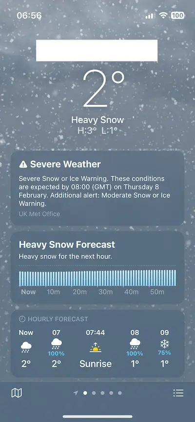 Apple weather app snow warning for my town