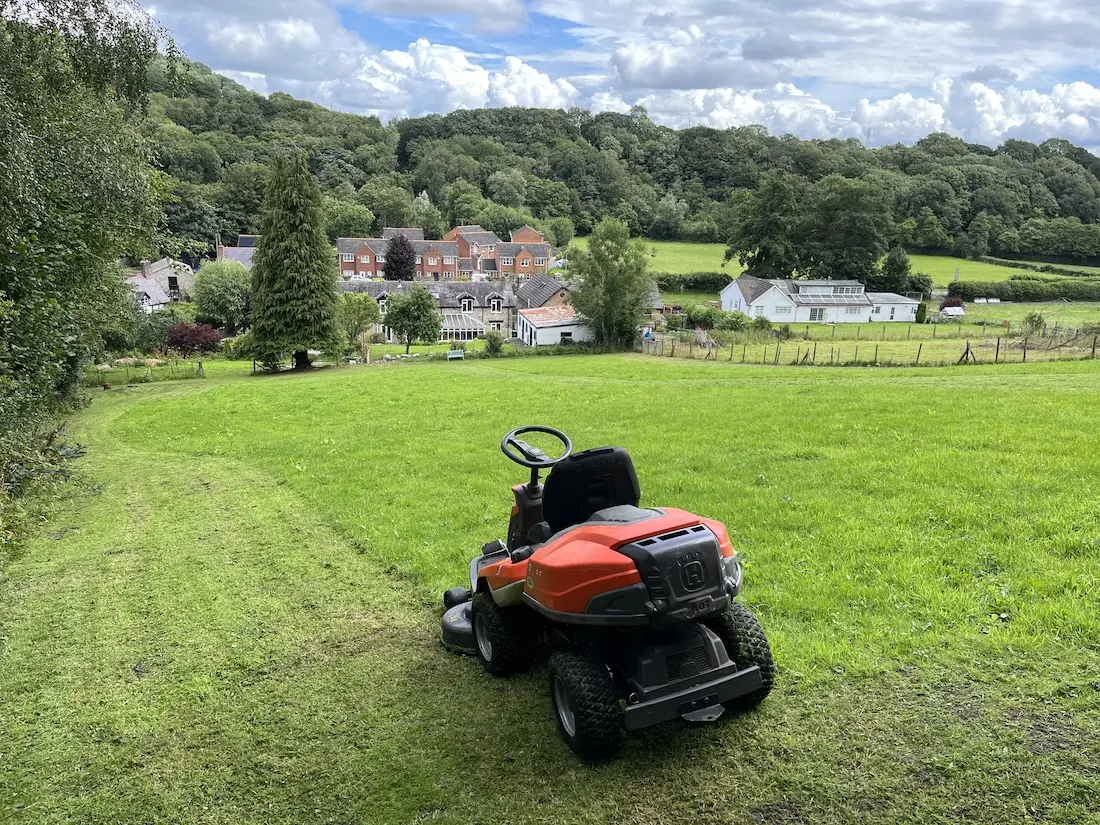 Cutting the grass in one of our fields