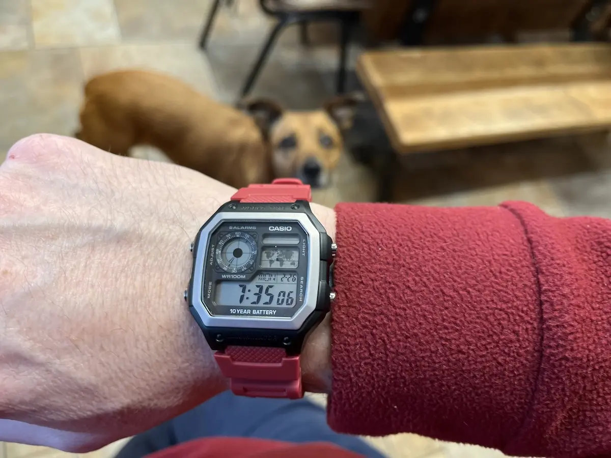 My Casio Royale on a red strap