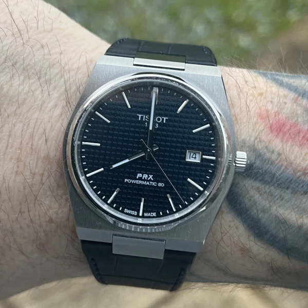 Tissot PRX 80 on blue leather Tissot strap